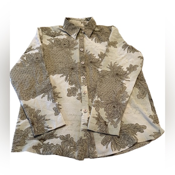 Ruby Rd Fall Button Down Top Khaki Jungle Safari Earthy Long Sleeve Size 10 - Picture 4 of 16
